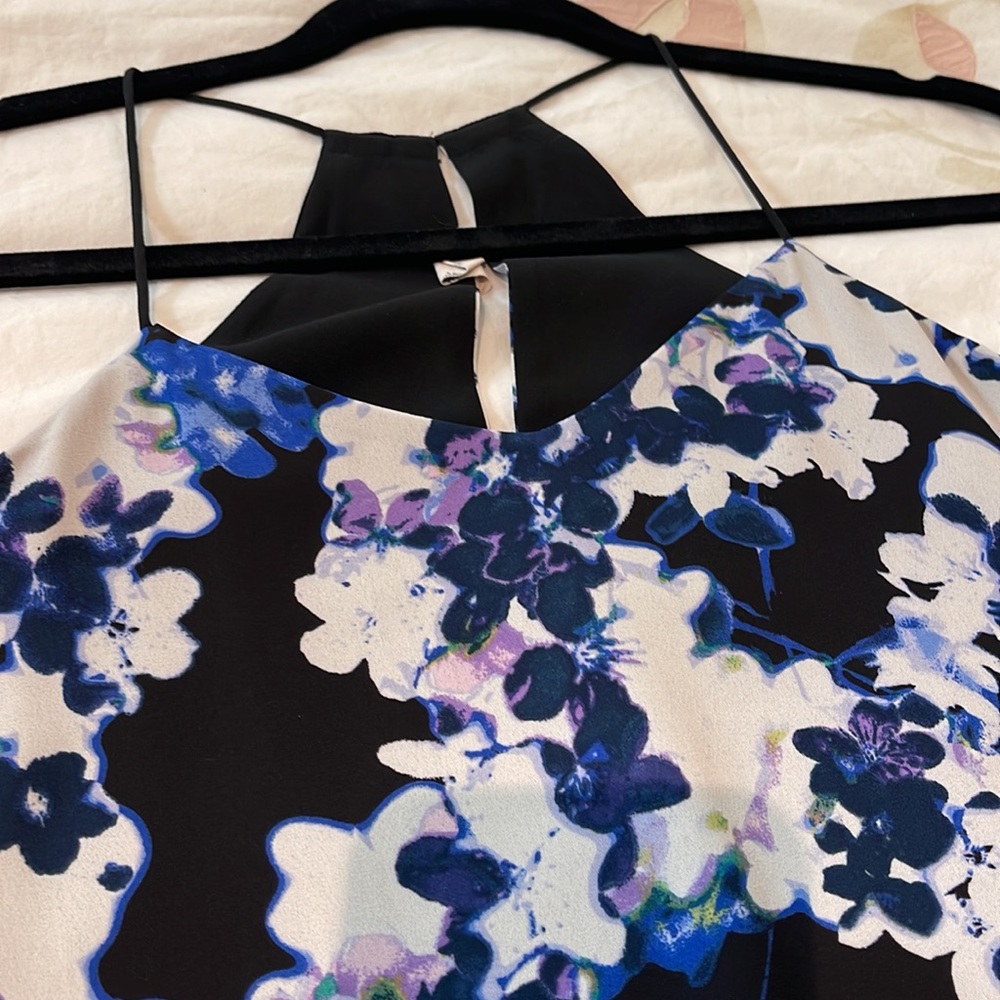 EXPRESS women XS Reversible loose tank top flower solid black print Y2K floral
